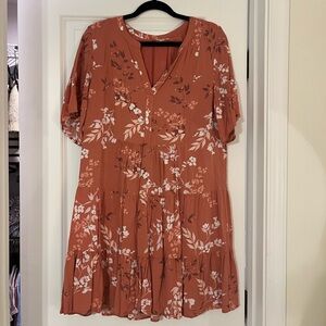 LOFT Terracotta Floral Midi Dress